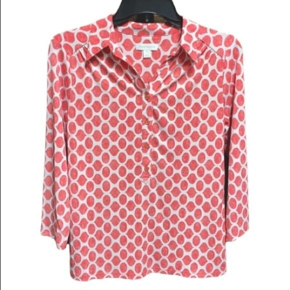 Charter Club Red Printed 3/4 Sleeve Blouse Size PM - Picture 1 of 7